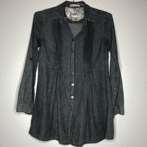 Denim & Co Button Down Charcoal Black Shirt